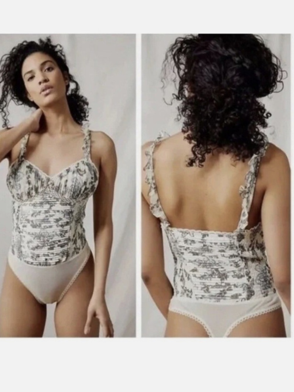 Free People White and Black Floral Bodysuit